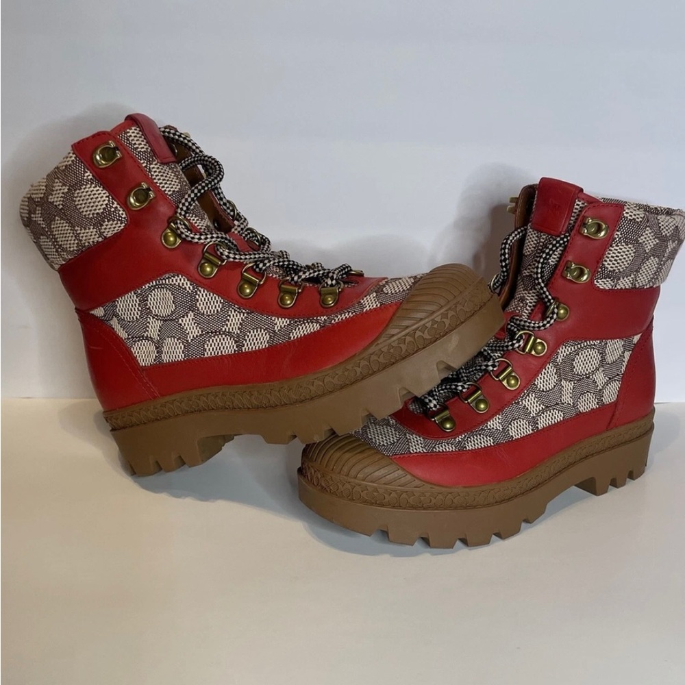 Coach Red and Brown Lace-Up Boots